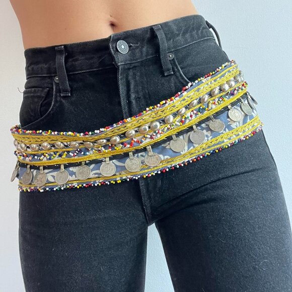 Vintage Dance Textile Belt With Coin and Beaded Fringe main image 4